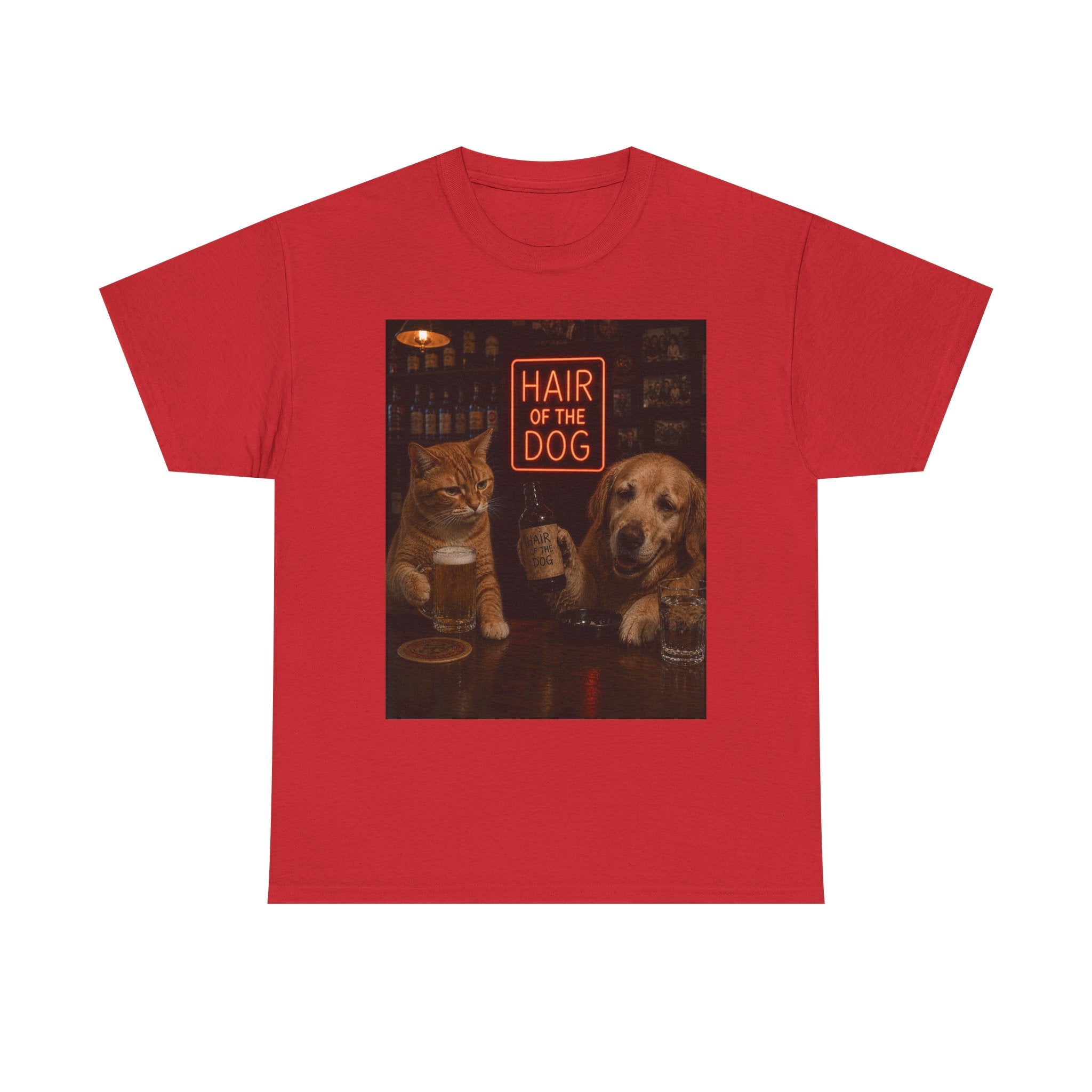 “Hair Of The Dog” Cat & Dog Bar Scene T-Shirt – Funny Hangover Humor Unisex Tee