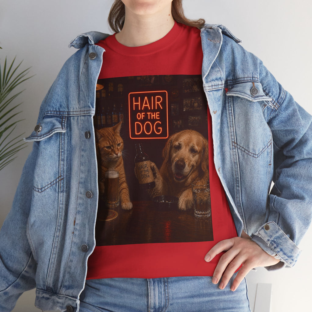 “Hair Of The Dog” Cat & Dog Bar Scene T-Shirt – Funny Hangover Humor Unisex Tee