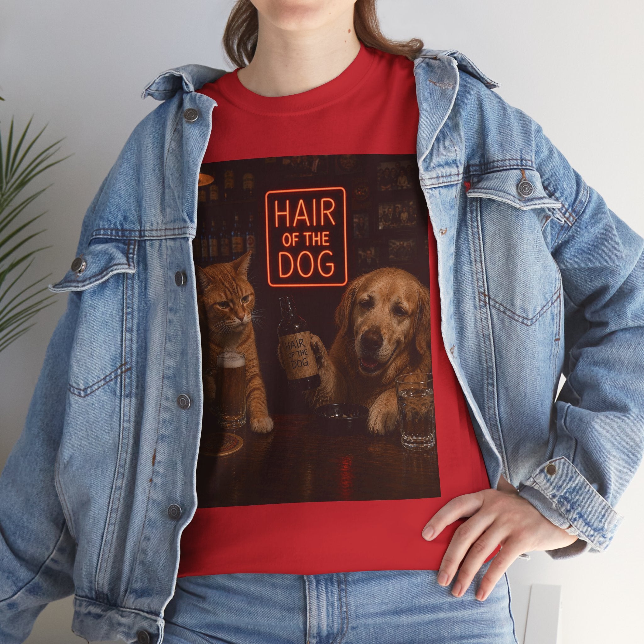 “Hair Of The Dog” Cat & Dog Bar Scene T-Shirt – Funny Hangover Humor Unisex Tee