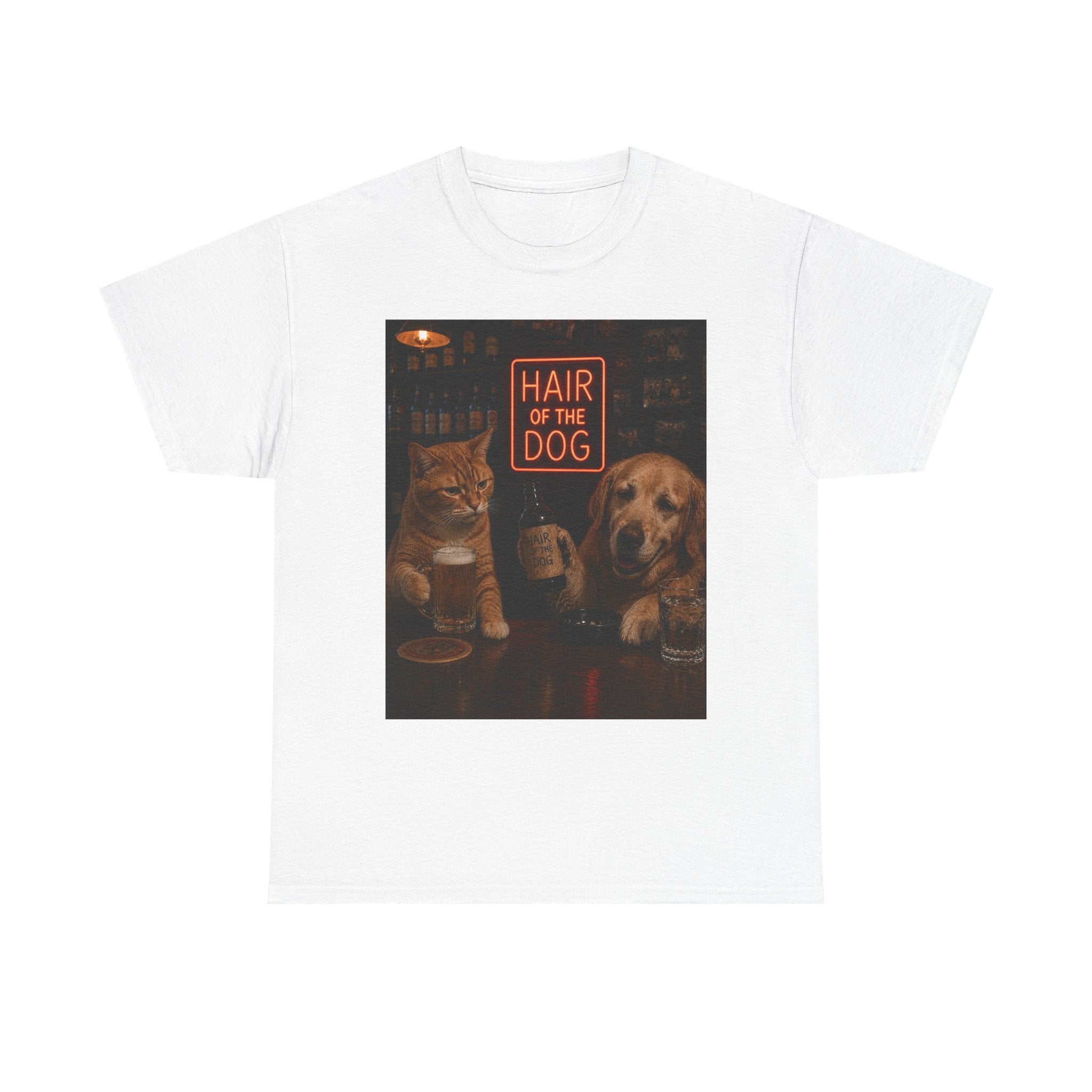 “Hair Of The Dog” Cat & Dog Bar Scene T-Shirt – Funny Hangover Humor Unisex Tee