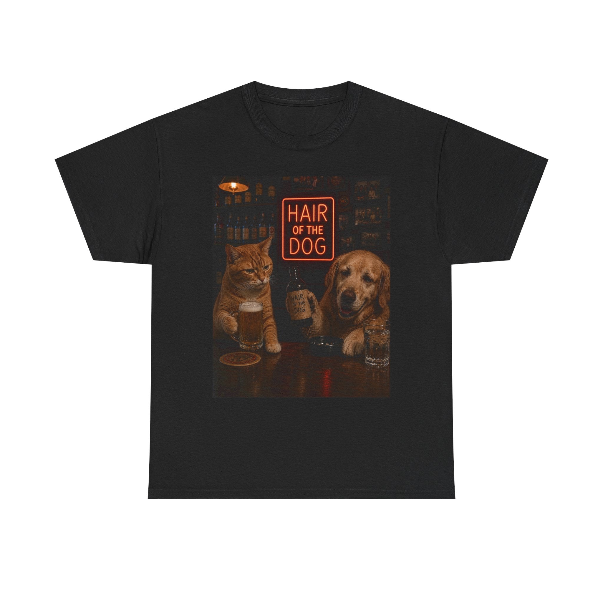 “Hair Of The Dog” Cat & Dog Bar Scene T-Shirt – Funny Hangover Humor Unisex Tee